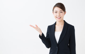 asian businesswoman showing isolated on white background