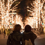 Asian couple with Christmas lights in Marunouchi, Tokyo